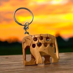 Carved Wooden Elephant Keychain